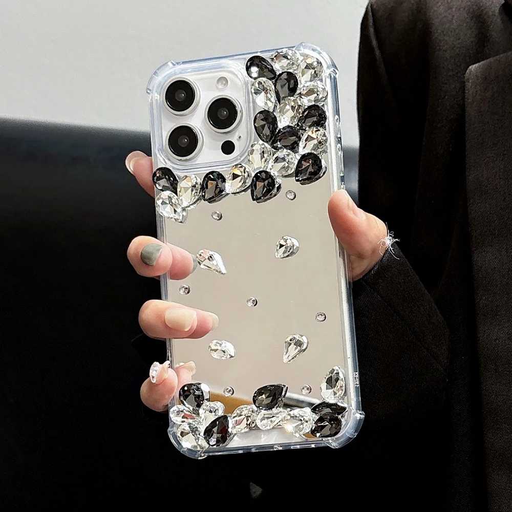 

Luxury Rhinestone Makeup Mirror Phone Case For iPhone 16 15 14 13 12 11 Pro X XR XS Max 7p 8p Mini Butterfly Shockproof Cover