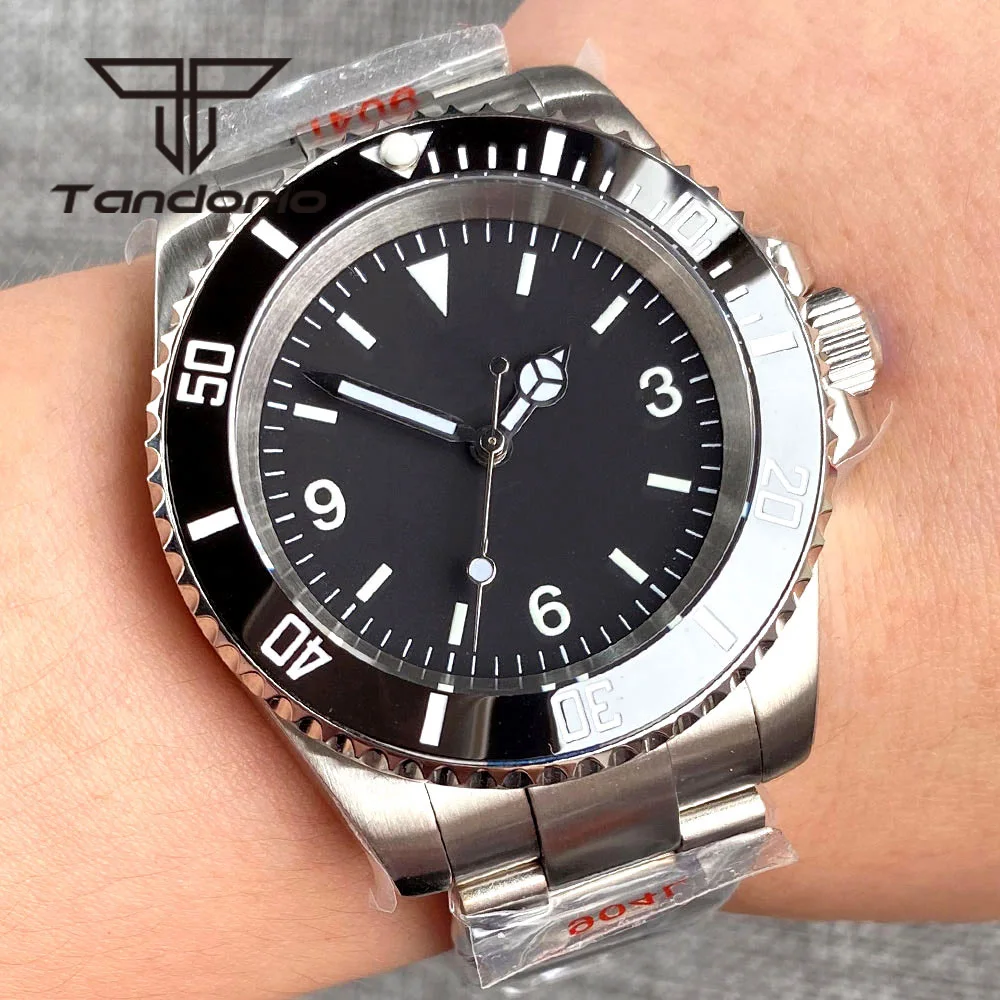 Tandorio Saphir mechanisch NH35 PT5000 Miyota8215 wasserdicht 40 mm Herren-Automatikuhr Keramiklünette Gleitschließe schwarzes Zifferblatt