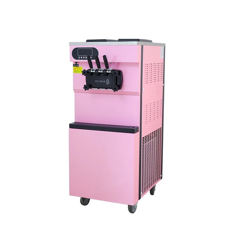 Good Quality Vertical Ice Cream Machine With 3 Flavor 2000w Commercial Soft Serve Ice Cream Maker With Auto Clean Pink