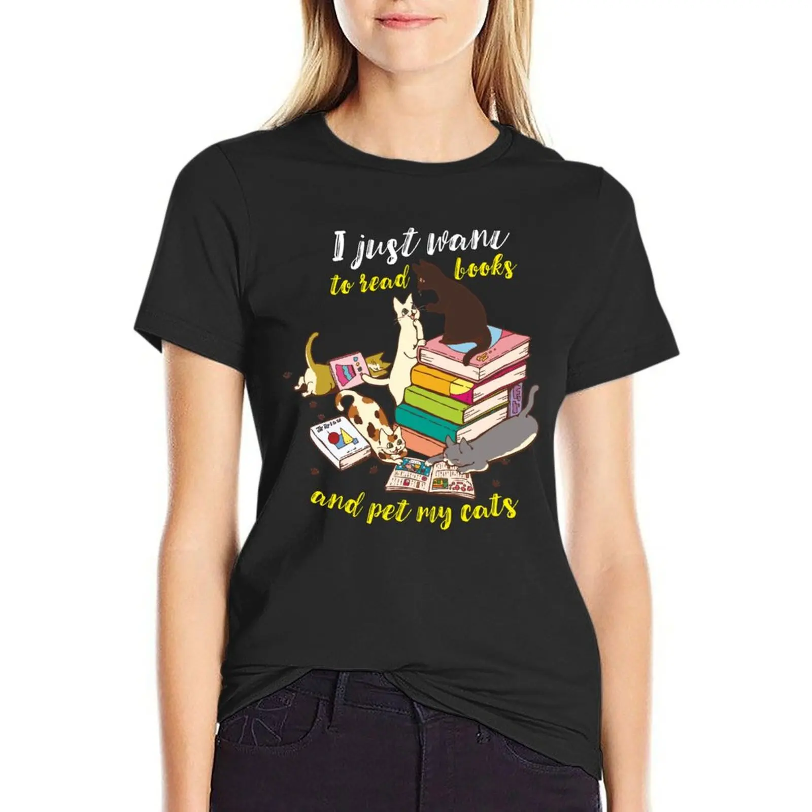 Funny Reading Books Cat Lover T-Shirt oversized Blouse white t-shirt dress for Women sexy