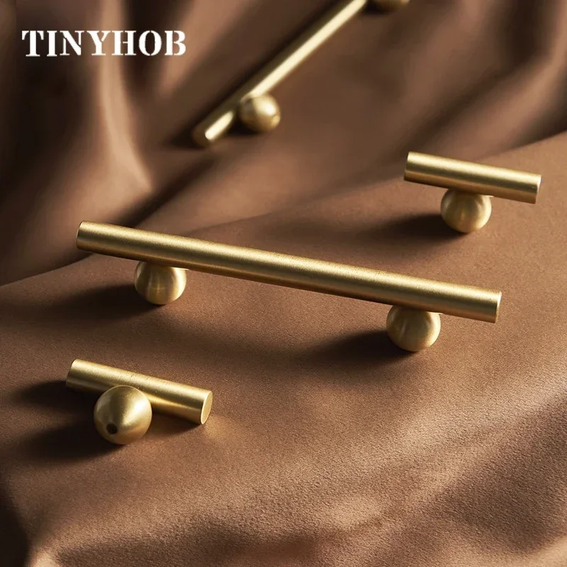 Modern Style/Unique Design Solid Brass Cabinet Drawer Knobs T Bar Handle Bedroom Pulls Kitchen Cabinet Wardrobes Wine Knob