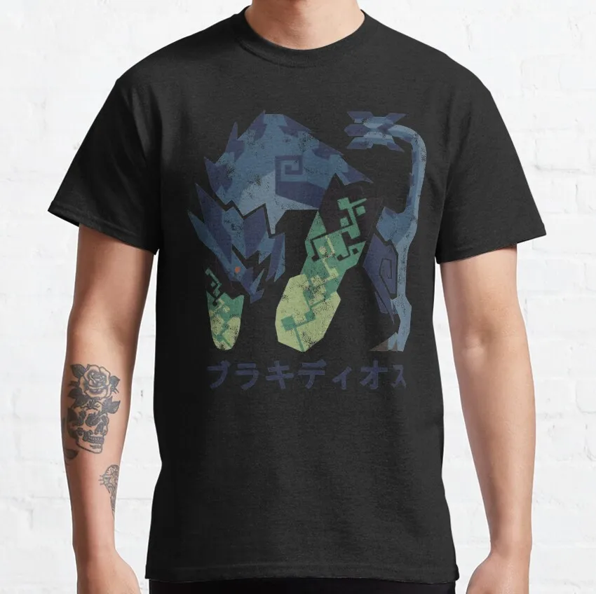 

Retro Monster hunter world Iceborne Brachydios Kanji gift t shirt Cartoon Video game MHW Graphic Tee Y2K Clothes All size tops
