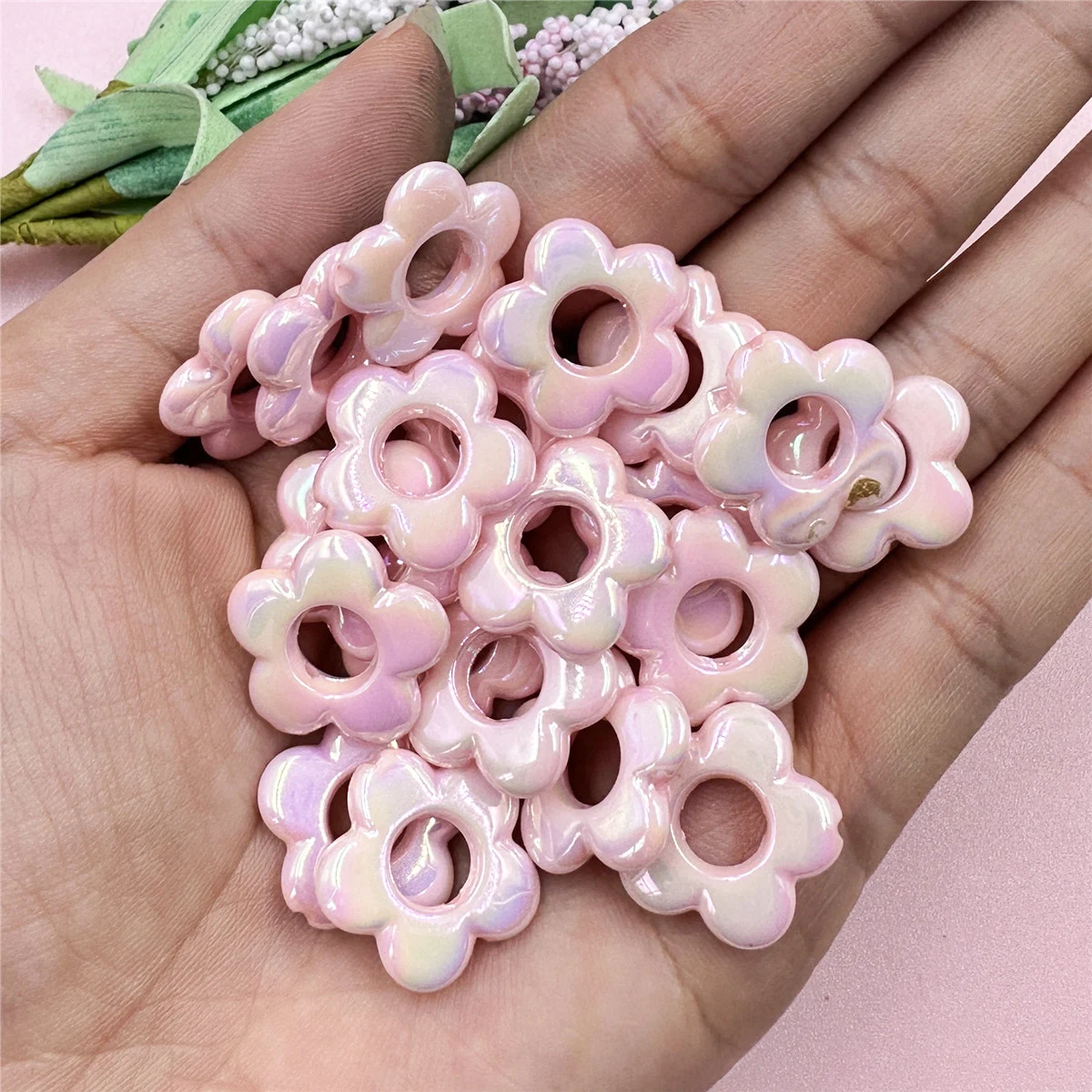 20Pcs 19mm Acrylic Hollow Pentagonal Flower Beads DIY Jewelry Accessories for Earring Necklace Making Handmade Material