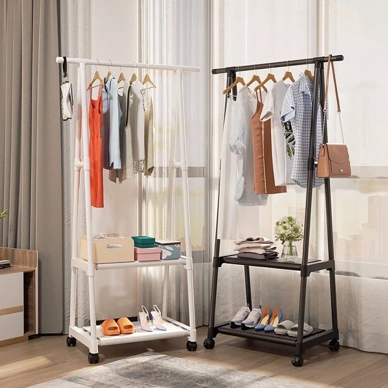 Movable Clothes Rack Bedroom Clothes Stand Organizer Coat Storage Racks Multifunctional Hanger Rolling Clothing Shelves