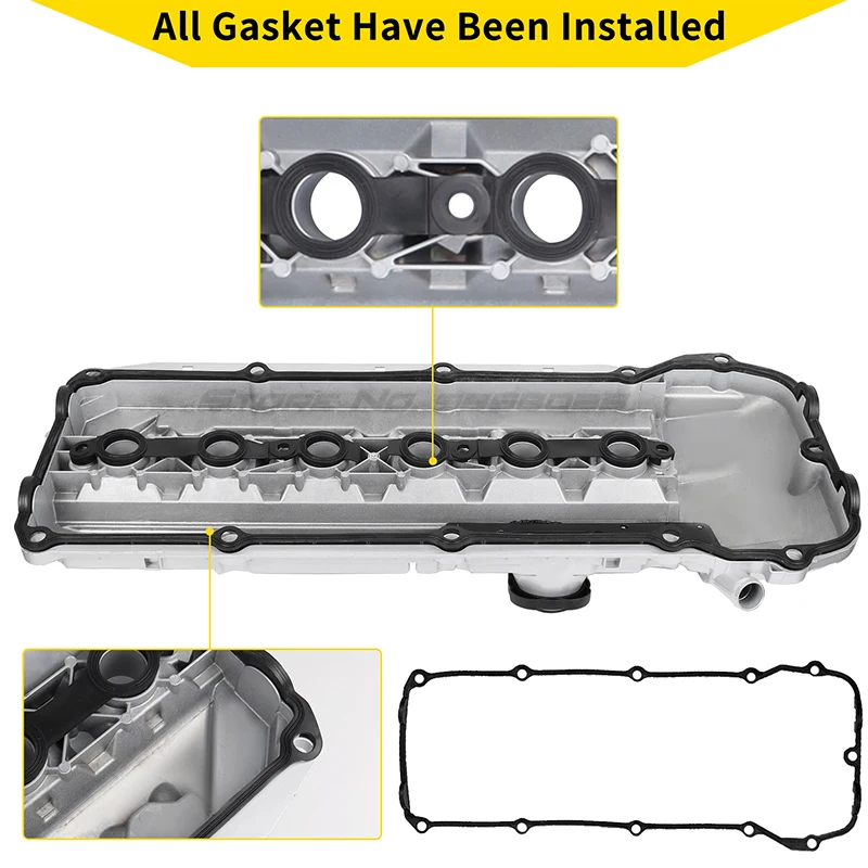 11127512839 11 12 7 512 839 Aluminum Engine Valve Cover W/Gasket &Bolts &Cap For 03-06 BMW M54 E46 325i 330i 525i 325ci X3 X5 Z4