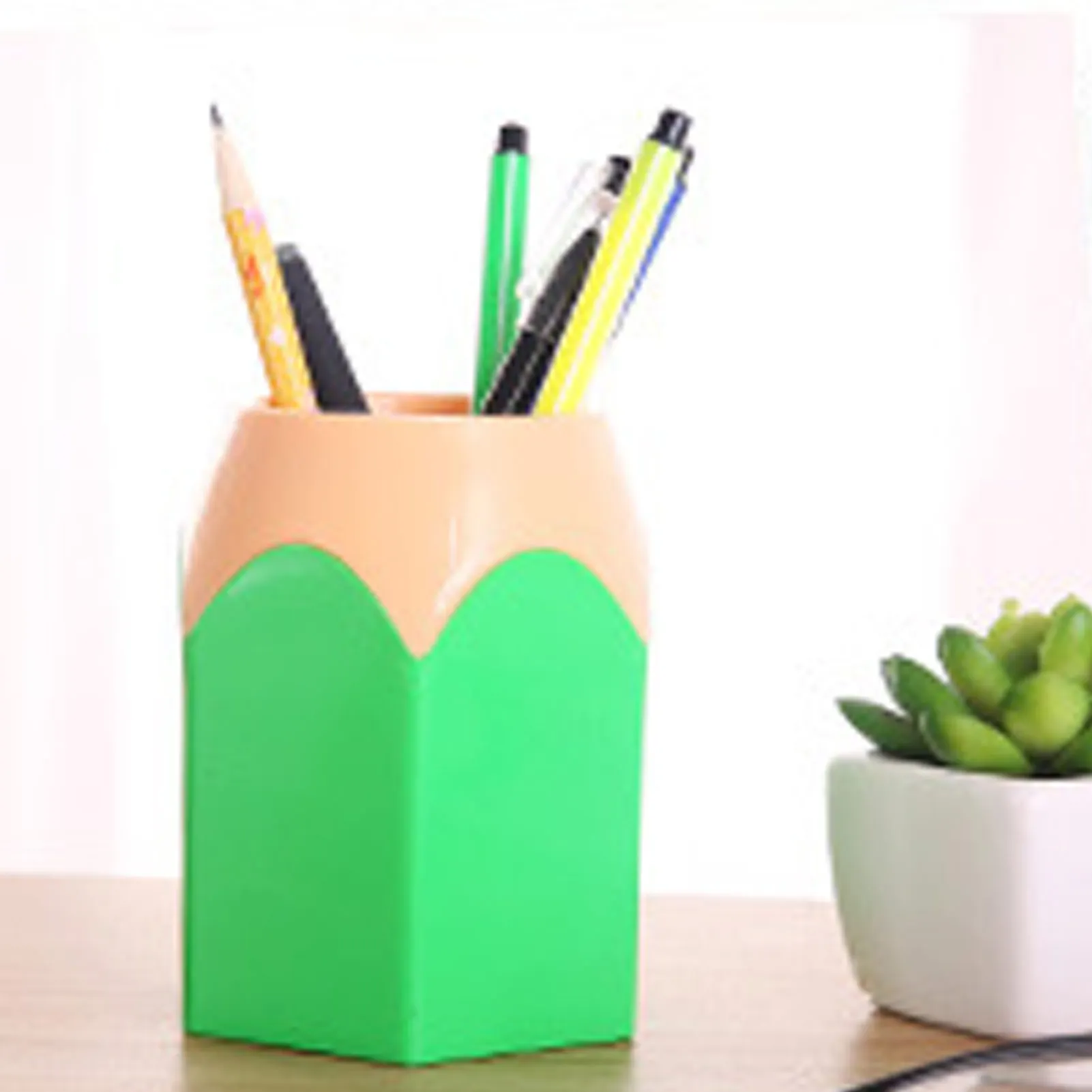 Large Capacity Desktop Pencil Holder Color Block Design Durable Plastic Multi Functional Pen Holder Organizer for Office School