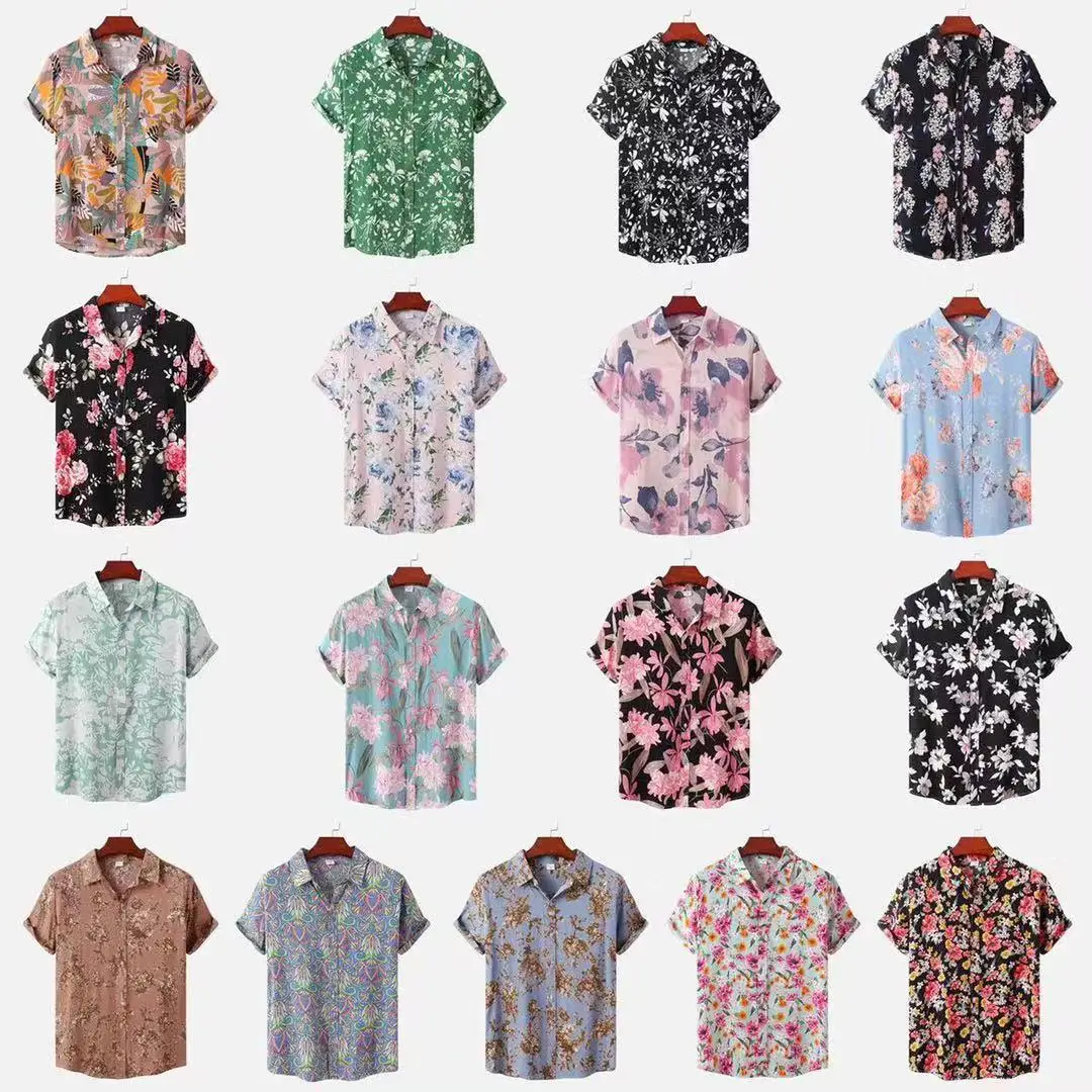 

Men's Short Sleeve Floral Shirt Beach Style Summer Cotton Print Easy Care Ethnic Flavor Casual Shirt for Men And Women