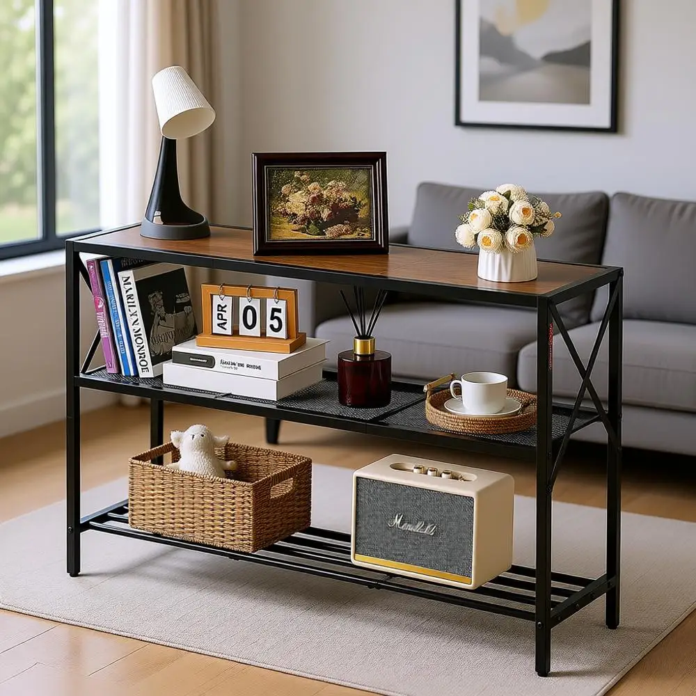 

Тумба-стеллаж для прихожей, 3 яруса, 41,7 дюйма, металлический каркас, для гостиной и спальни