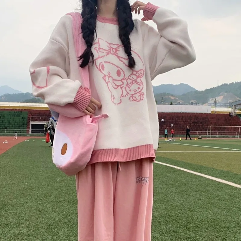 Sanrio ma mélodie pull femmes filles mignonnes décontracté col rond tricoté Y2k hauts automne/hiver polyvalent pull Y2k vêtements 2025