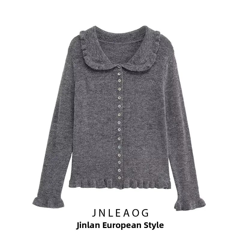 

Модный вязаный женский топ Long Sve с воротником, многослойный декоративный дизайн, осенний новый Sle JNLEAOG, полиэфирное волокно