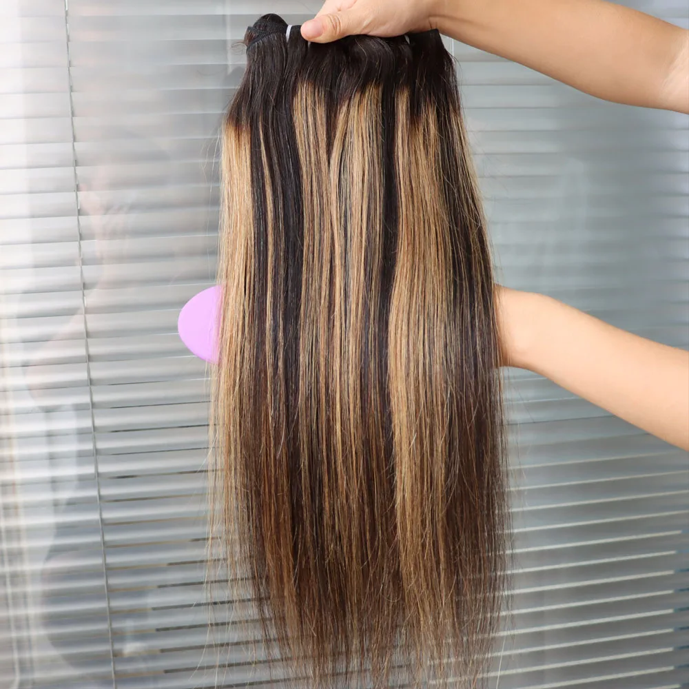 100% الشعر البشري بالجملة البيانو تسليط الضوء على 1B 27 شقراء انخفاض الشحن حزم الشعر الهندي لحمة النسيج شعر داكن للنساء السود