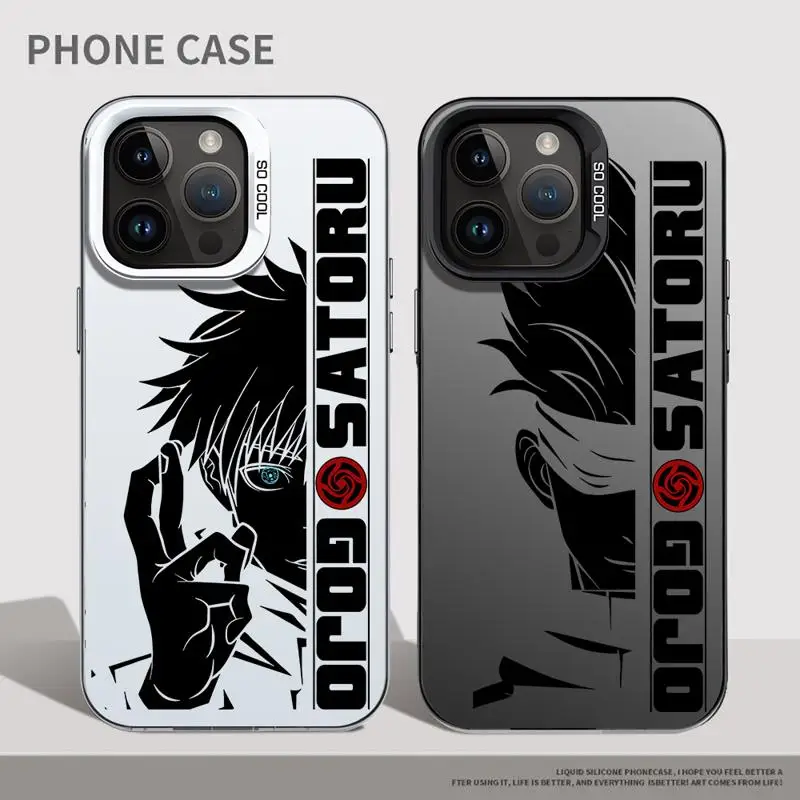 Matte Phone Case for Apple iPhone 15 14 13 12 11 pro Max 15plus 14plus Jujutsu-Kaisen Black Satoru Gojo Colorful Silver Cover