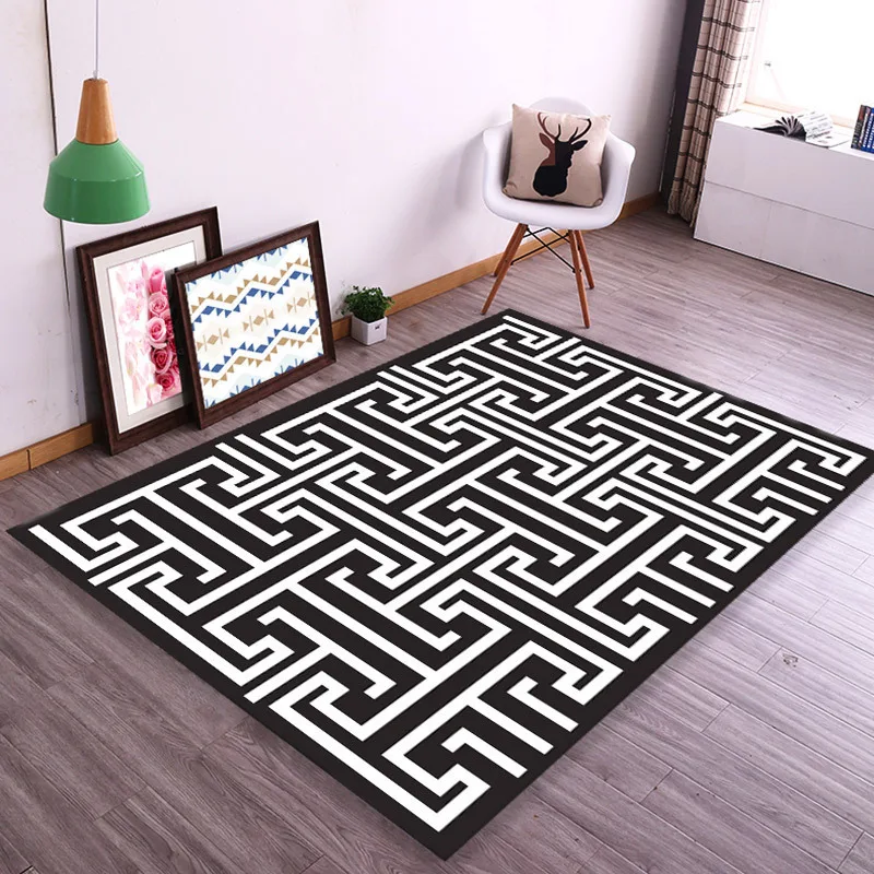 VIKAMA Simple Geometric Black and White Checkered Nordic Closet Living Room Carpet Sofa Table Mat Bedroom Bedside Rug Home Decor