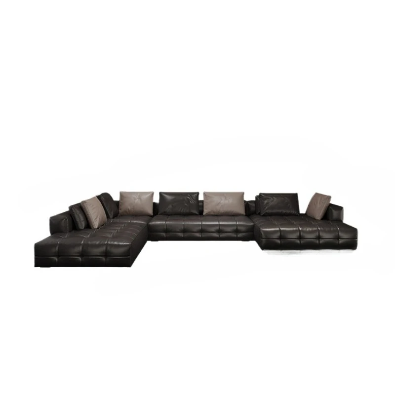 Sofa large flat-floor villa living room minimalist first-layer cowhide corner leather sofa