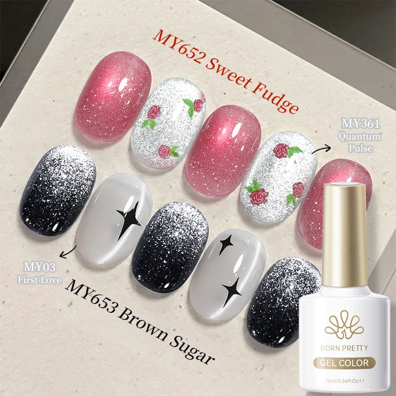 BORN PRETTY 10ml Sweet Pink Brown Sugar Cat Magnetic Gel Polish Electric Guava Glitter Soak Off UV Gel Nail Art Varnish DIY