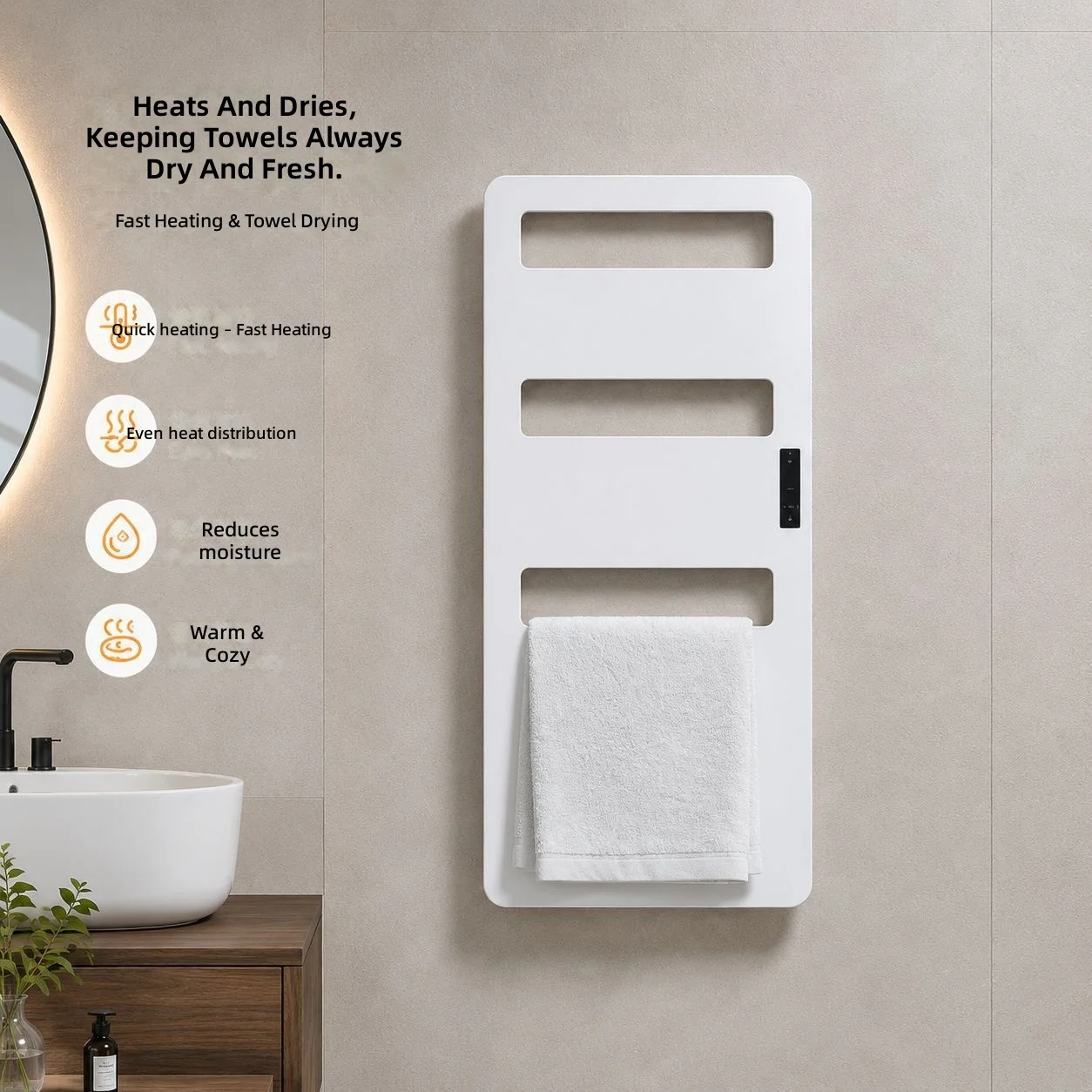 Electric Towel Warmer, Heated Towel Rack, 6 Bars, Bathroom Heater, Wall Mounted, Stainless Steel, Energy Saving, Fast Drying