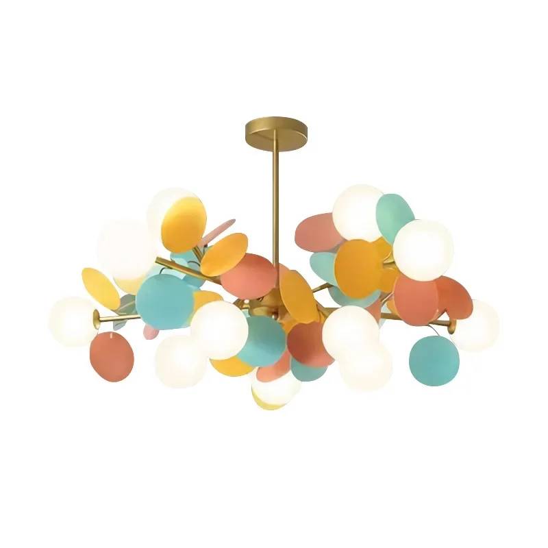Bedroom Chandelier Nordic Style Post-Modern Simple Children's Room Designer Creative Personality Color Leaf LED Lamp