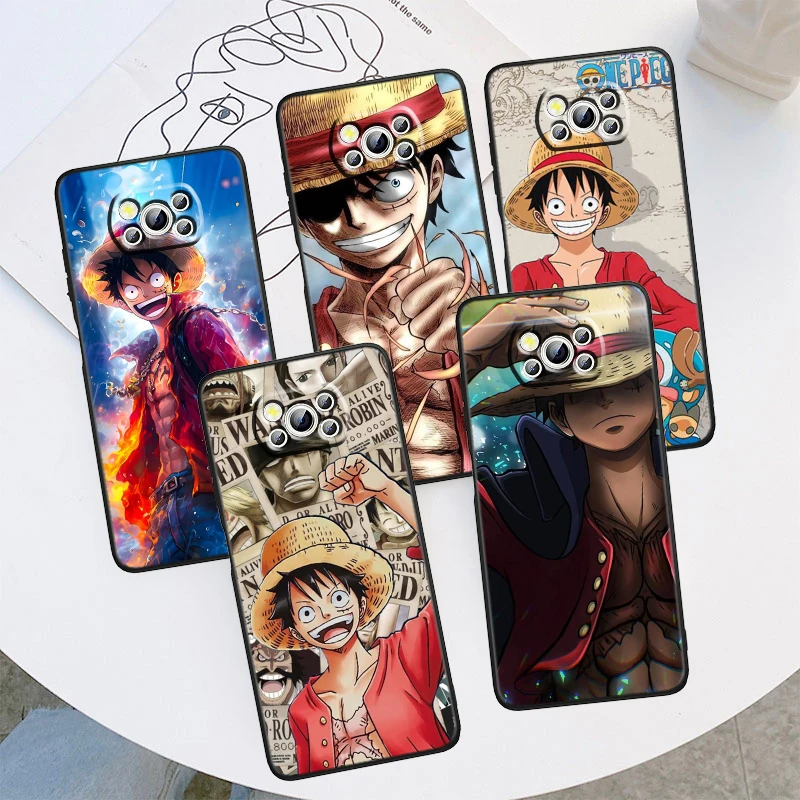 Ones P-Piece Luffys Art Phone Case For Xiaomi Mi Poco X5 X4 X3 M5 M5S M4 M3 F5 F4 F3 F2 C40 Pro GT NFC 5G Black Cover