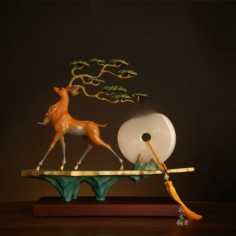 All-copper nine-color deer ornament, home living room wine cabinet decoration