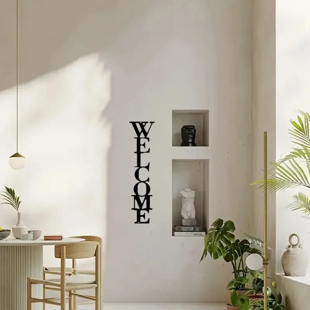 قطعة واحدة من لافتة ترحيب فنية جدارية معدنية - ديكور الباب الأمامي العمودي أو المدخل - تعليق جدار الطباعة لغرفة المعيشة #3