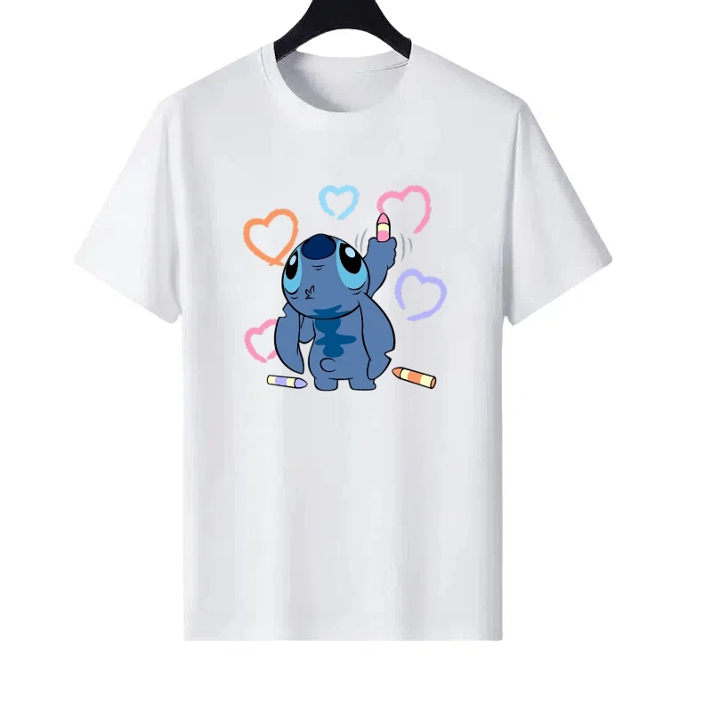 

Disney Stitch Pattern Print Woman Funny Fashion Loose Parent-child Clothing Ladies Cheap Short Sleeves T-Shirt Men Sweatshirts