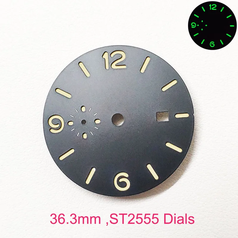 Top ST2555 Dials 36.3mm Modified By PAM01313 Watch Dial Custom S Logo DIY Logo Green Luminous 6-9-12 LUMINORE Watches Case Parts