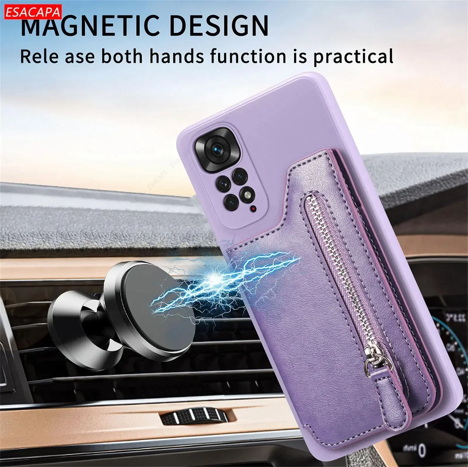 Skórzane etui na telefon z zamkiem błyskawicznym do Xiaomi Redmi Note 11 Note 11S note 10 Pro max Note 9S 9 8 7 6 Pro Card Holder Cover