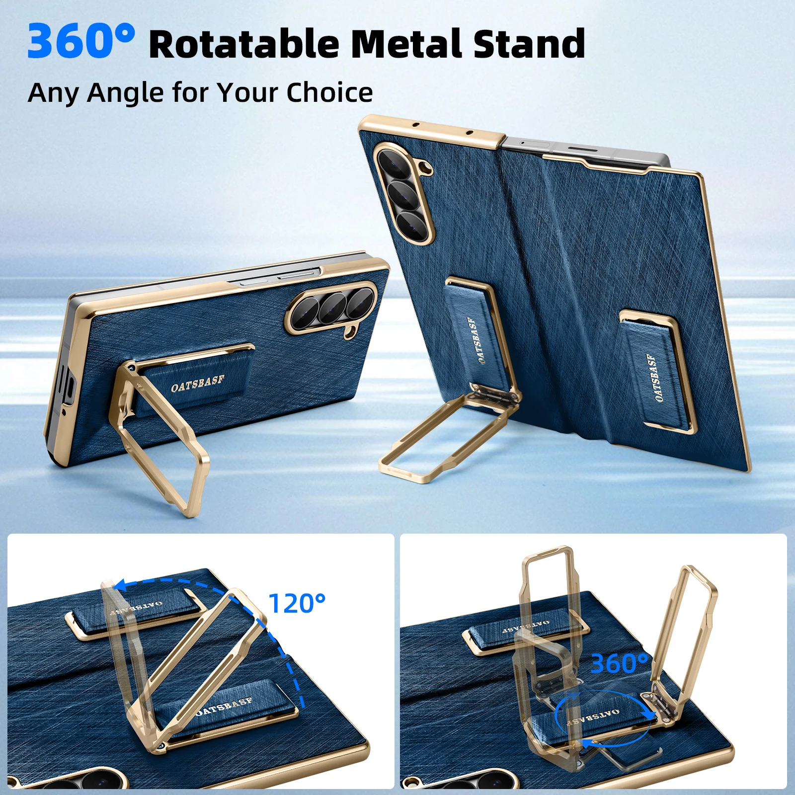Oatsbasf Dual Strap Leather Phone Case for Samsung Galaxy Fold 7 with Strap Stand 360° Rotatable Shockproof Protective Cover