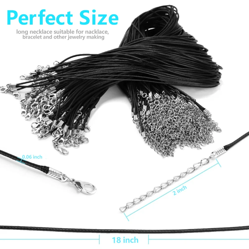 50-100Pcs Leather Necklace Chains Bracelet Cord Clasps for Pendants, Bulk Waxed Rope Necklace String, Jewelry Making Supplies