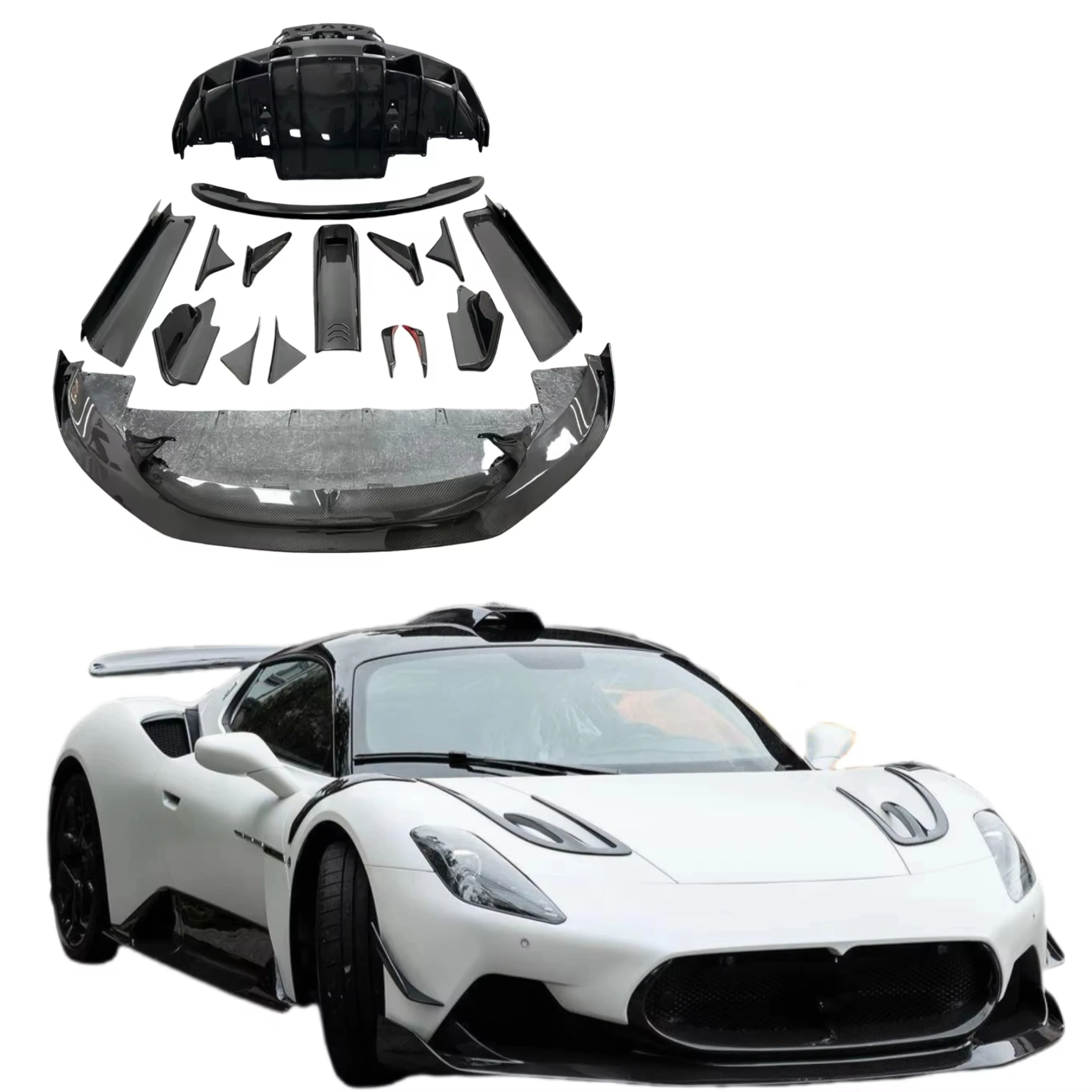 Kits de Carrocería para Restauración de Autos Clásicos, Kit de Carrocería de Fibra de Carbono Seca de Alta Calidad para MC20, Piezas de Auto, Alerón Delantero, Difusor Trasero, Faldones Laterales
