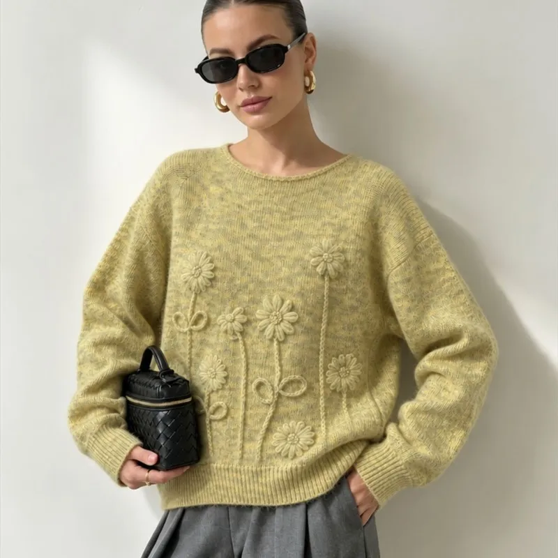MsChuh Women' Jumper Winter Clothe Woman Pull Femme All-match Loose Simple Style Sweater Comfortable Commuting Daily Solid Color