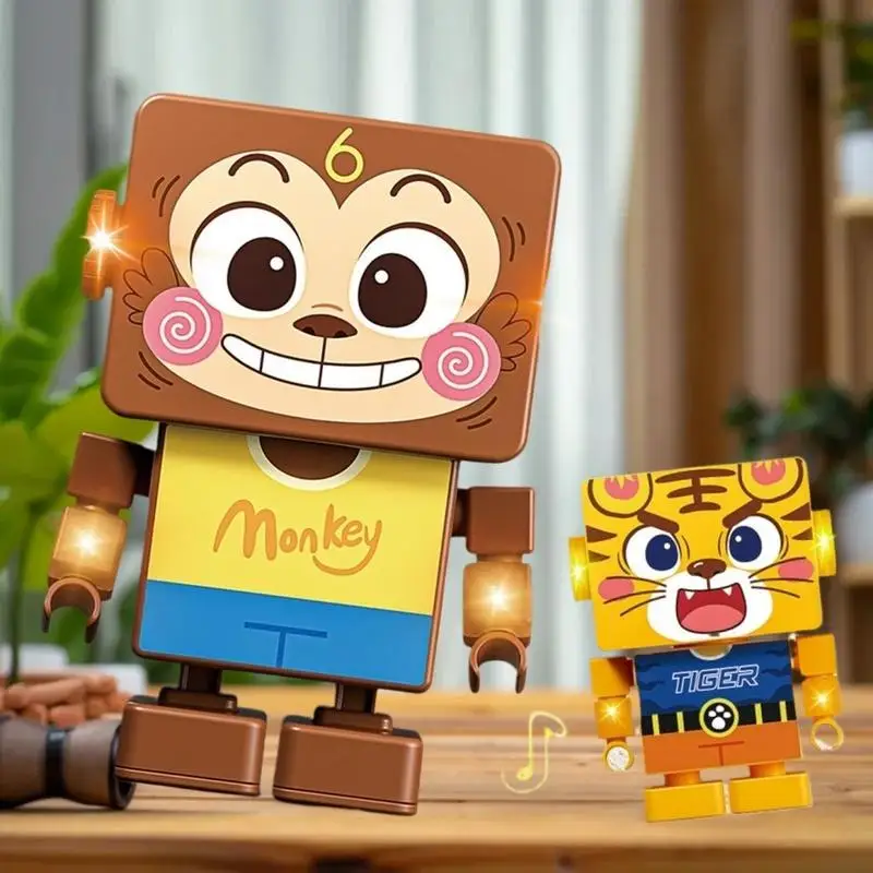 Unieke vorm 2 versnellingsschakelaars Kinderspeelgoed voor 3+ dansende beer Aap Tijger: 1 stuks met verlichtende en dansende robotmodus