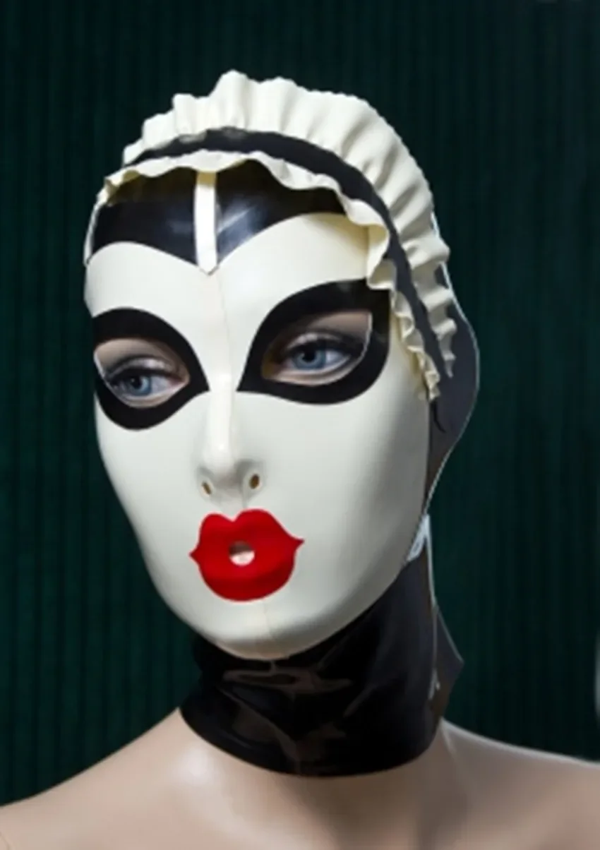

100% Latex Maske Rubber Black and White Colorblock Head Cover Lace Cosplay Party Handmade Customization 0.4mm