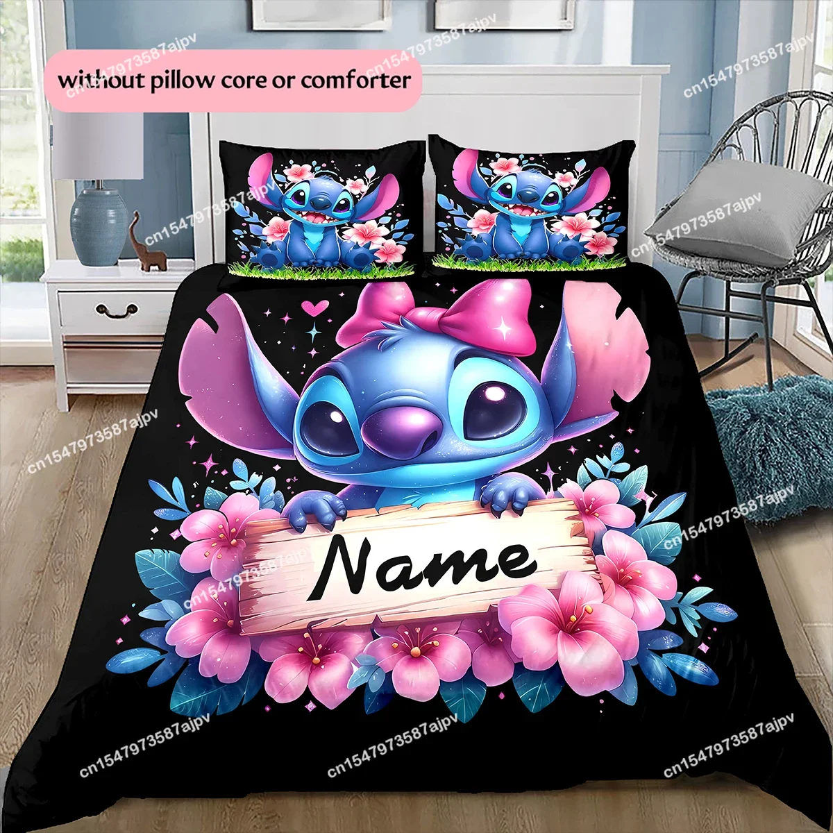 Personalized Duvet Custom Disney Cute Stitch Bedding Set King Twin Child 3 Piece Mircofiber or Polyester Duvet Cover Set-QIAO