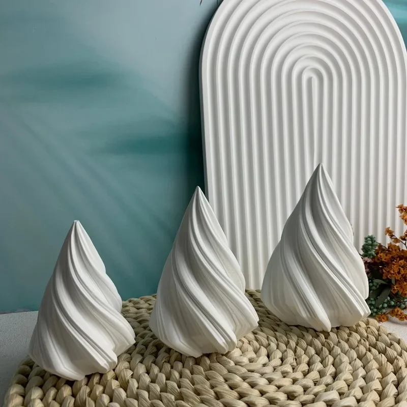 3D Conical Irregular Candle Mold Silicone Abstract Spiral Stripe Candle Mold Decor Rotate Christmas Tree Candle Silicone Mold