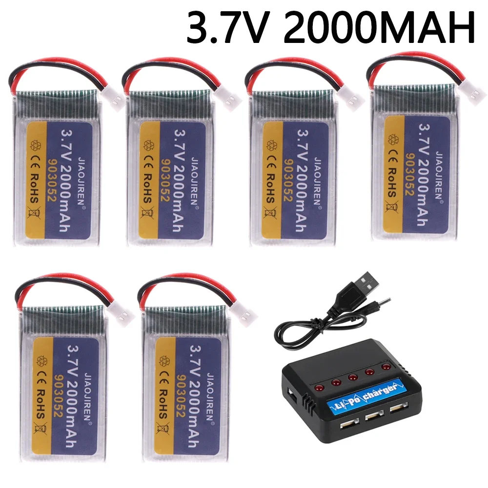 903052   Baterai Lipo 3.7V 2000MAh dan Pengisi Daya untuk Syma X5 X5C X5SW X5SC X5S X5SC-1 M18 H5P RC Quadcopter Bagian 3.7V XH2.54 PLUG