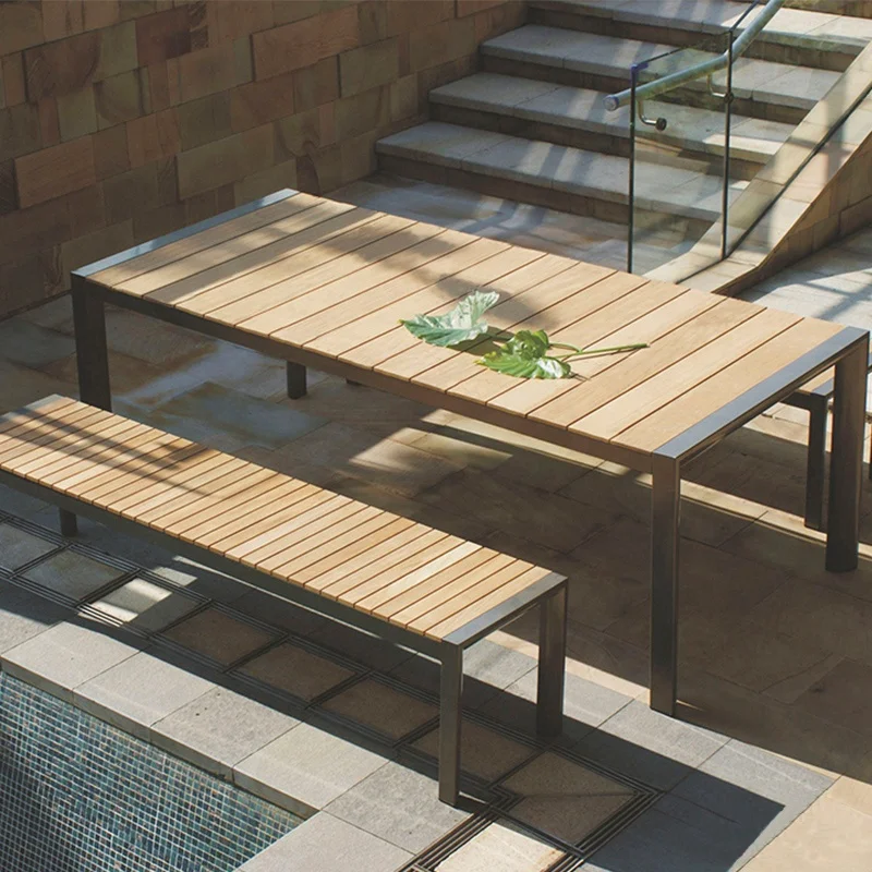 

Outdoor Dining Table Bench Set Patio Rectangle Wood Picnic Table Bench