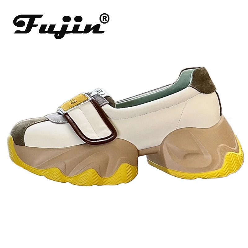 Fujin 6cm New Air Mesh Suede Genuine Leather Platform Wedge Women Spring Autumn Chunky Sneakers Fashion Boots Well-fitting Shoes