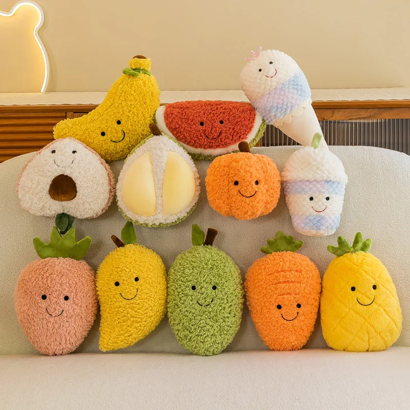 Muñeco kawaii de felpa para decoración de sofá, juguete de frutas, sandía, fresa, plátano, melocotón, Mango, limón, decoración para sala de estar, 10 estilos