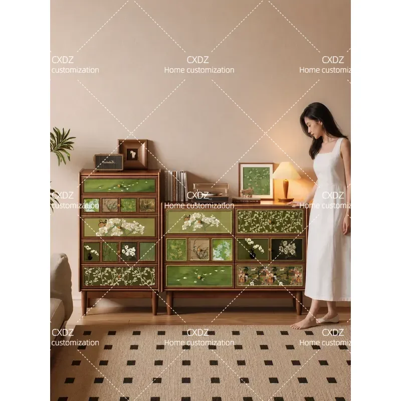 Solid Wood 5 6 Drawer Chest Cabinet French Antique Style Living Room Wall Storage Bedroom Bedside Dresser Organizer Furniture