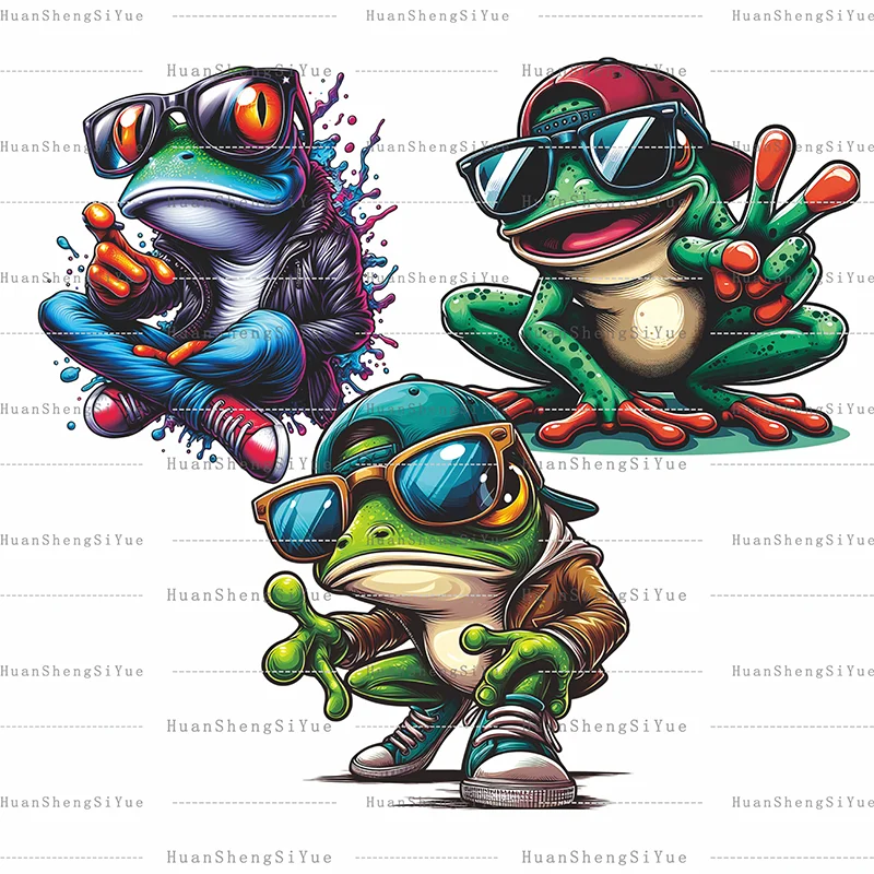 Cool Frog Clothes Canvas Bag T-shirt Hot Paste Paper DIY Hoodie Jacket DTF Stickers Are Waterproof