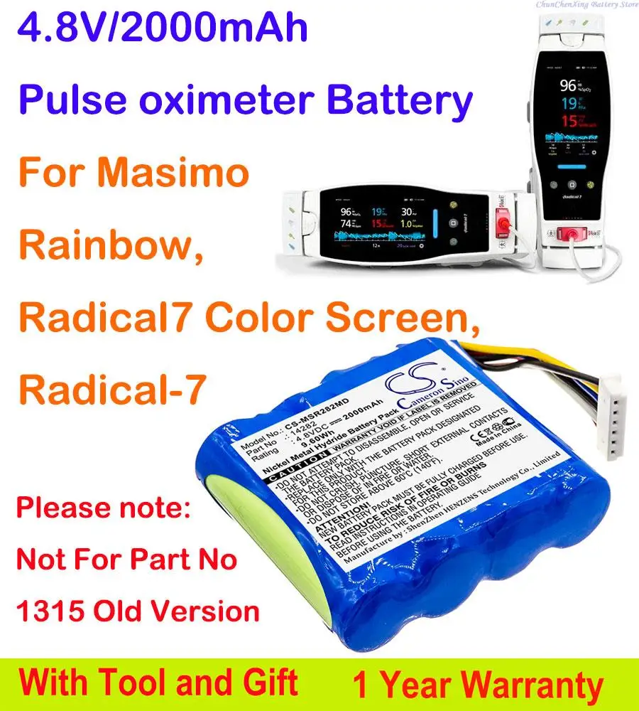 

4.8V 2000mAh Pulse oximeter Battery 14282, B11588,AMED3404 For Masimo Rainbow, Radical-7, Radical7 Color Screen, Radical 7 +TOOL