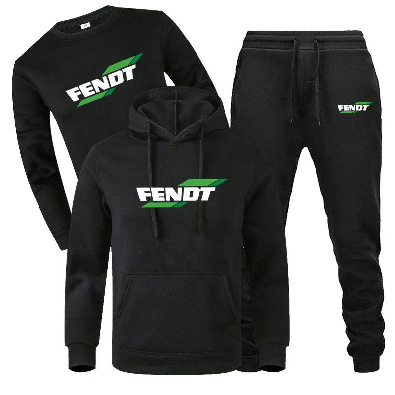 FENDT-chándal de 3 piezas para hombre y mujer, conjunto de Sudadera con capucha, Jersey y pantalones, ropa deportiva de tendencia, otoño e invierno,