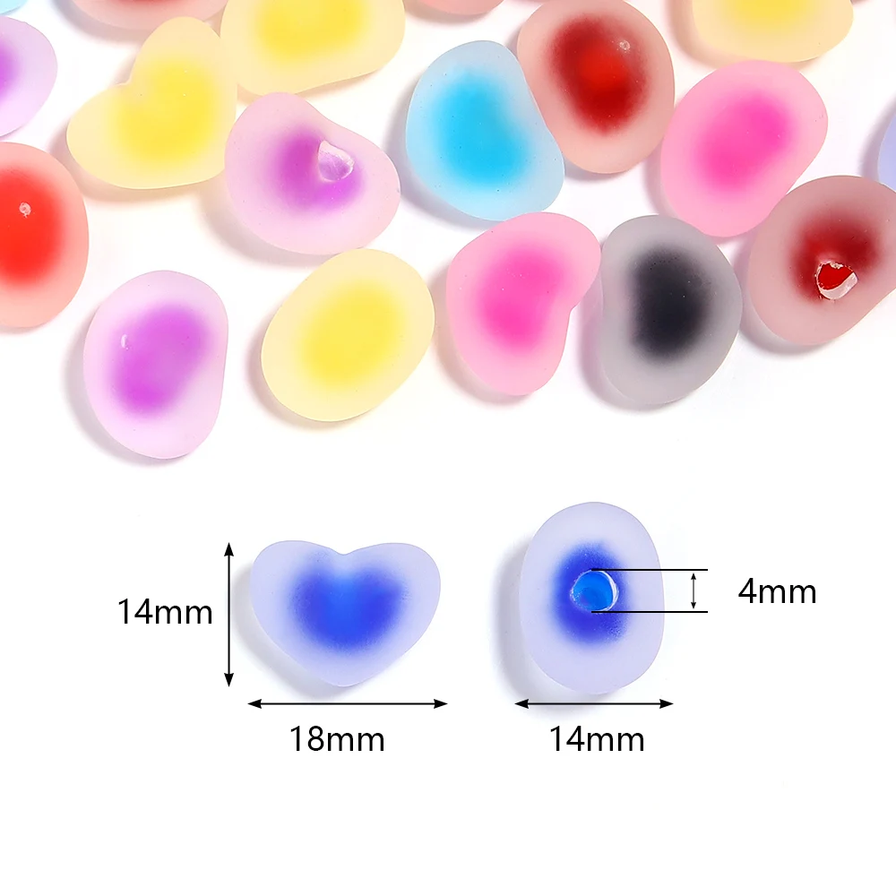 10Pcs 14x18mm Acrylic Heart Beads Frosted Loose Spacer Beads Big Hole Beads For Jewelry Making DIY Handmade Bracelets Accessory