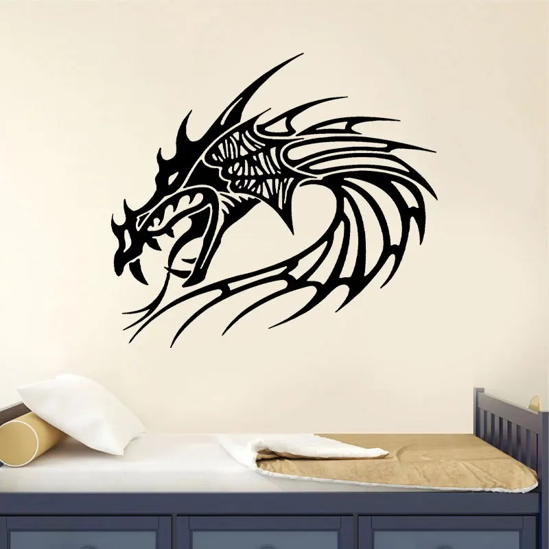 Dragon Head Wall Sticker Vinyl Tattoo Studio Decal Sign Decor Room Interior Design Wallpaper Removable Self-adhesive Murals A160