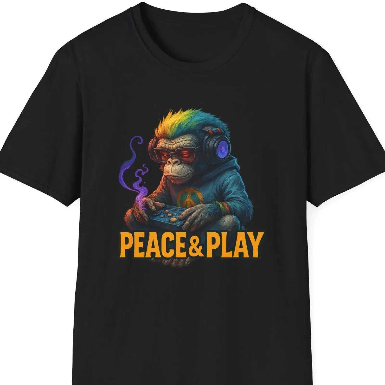 Peace Play Colorful Gamer Monkey T Shirt Funny Retro Gaming for Gamers Streamers vintage Washed Slightly Versatile Breathable
