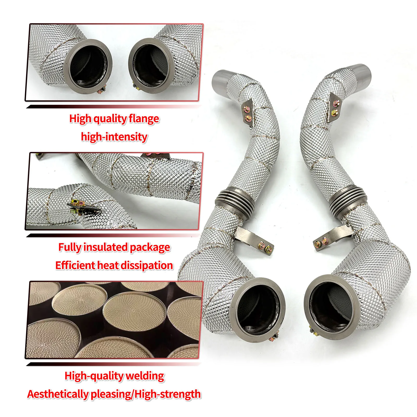 High Flow Straight Through Downpipe with Drum for BMW N62 N63 650i 550i X5M X6M F10 F12 F85 F86 4.4T ODM Exhaust Header