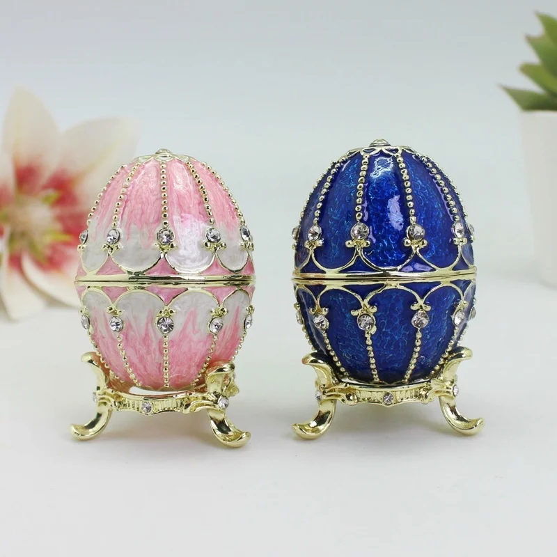 SHINNYGIFTS Easter Eggs, Enameled Faberge Egg Style Decorative Hinged Jewelry Trinket Box Unique Egg Gift for Family