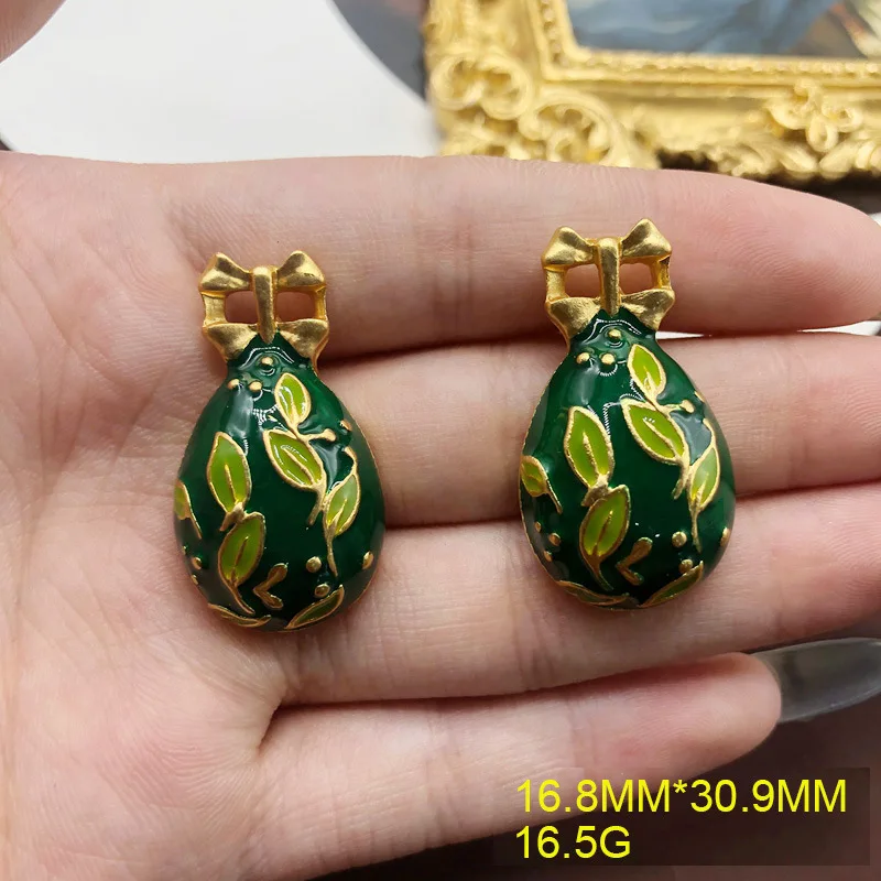 Enamel Handmade Faberge Easter Egg Ear Studs Earrings High-class Jewelry Vintage Crystal Clover Gift To Women Girls