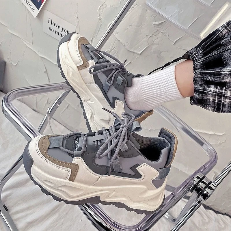 

Comfortable Clunky Sneakers for Women New Season Thick Sole Height Increase White Sneakers Korean Style Versatile Athleisure​